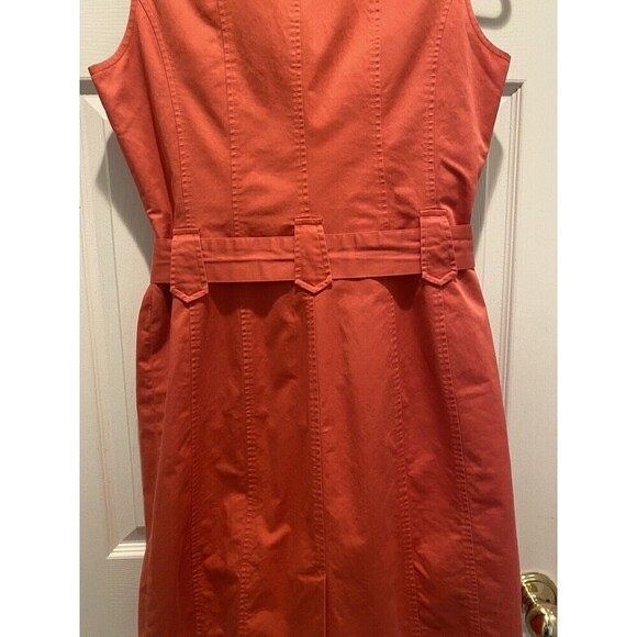 Talbots Cotton Dress Button Front Sleeveless Size 10 Belted Stretch Orange - Picture 6 of 10